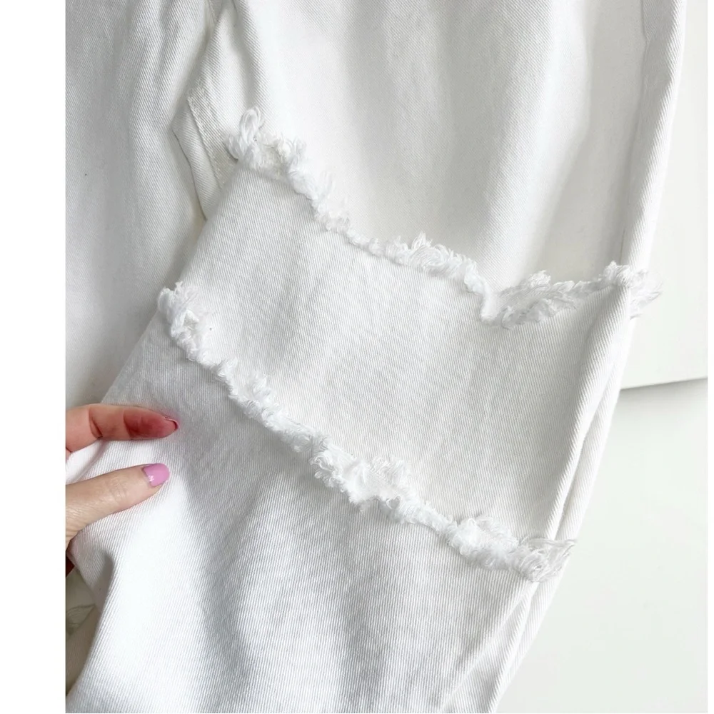 We The Free Maggie Mid Rise Straight Jean  in Optic White Denim Distressed 30 - Picture 9 of 14